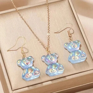 2 LEFT! Cute Matching Gummy Bear Necklace & Earrings Set